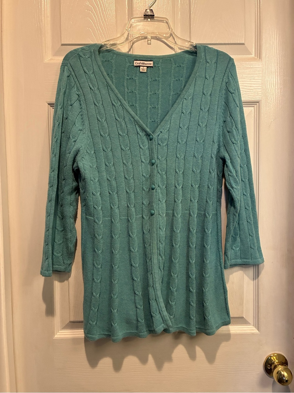 croft & barrow Teal Cable-Knit V-Neck Button Cardigan